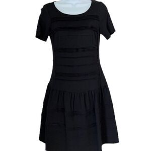 Eliza J Black Ribbed Seamed Drop Waist Pleated Dress sz 4